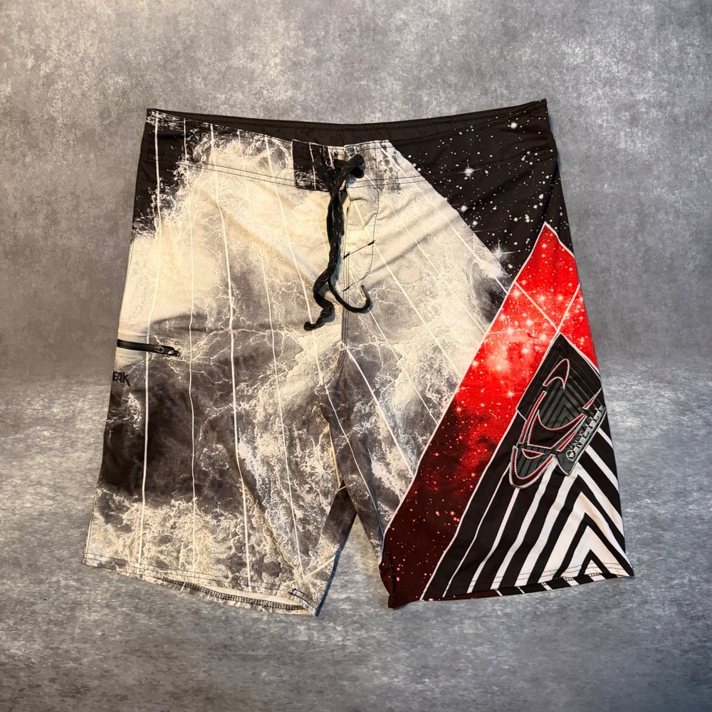 ONeill Jordy Smith Collection Mens Board Shorts Size 38‎ Black Red Wave Graphic